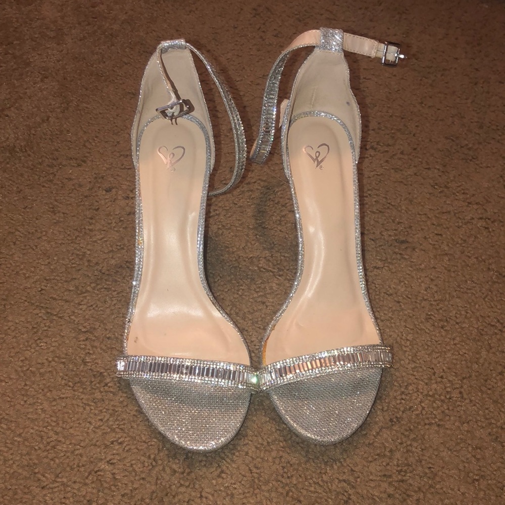 Silver rhinestone heels